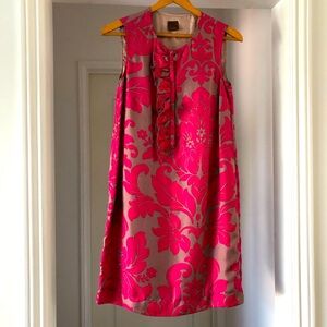 Monoplaza 100% silk hot pink and beige shift dress.